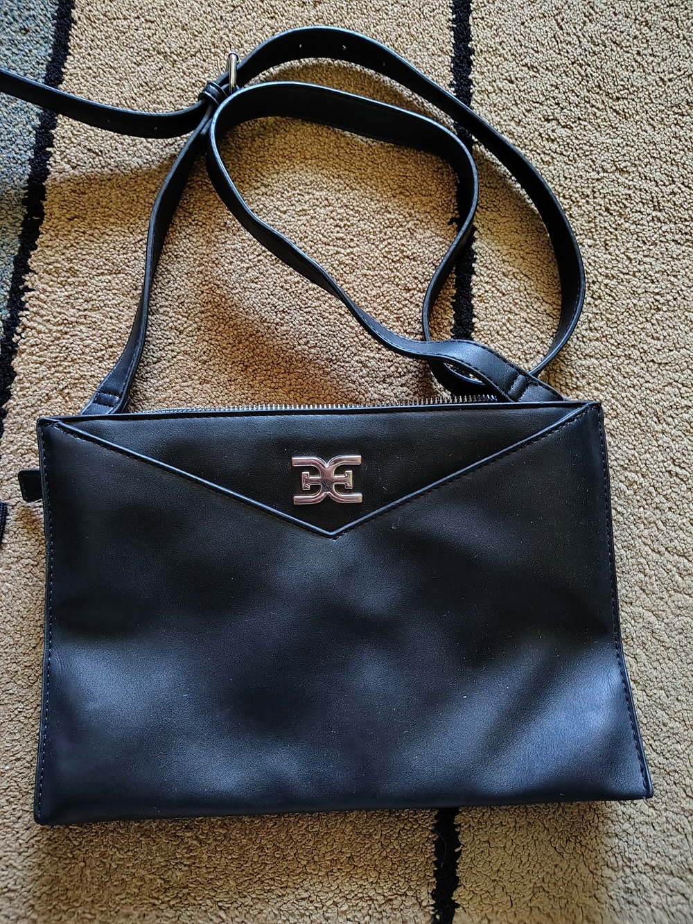Sam Edelman Black Crossbody Envelope Bag with Silver Logo